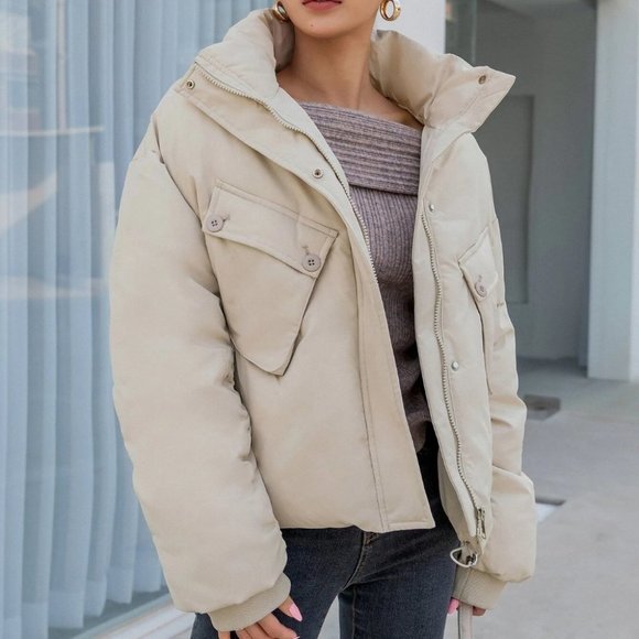 beige double flap pocket puffer jacket streetwear gorpcore classic - Picture 7 of 8